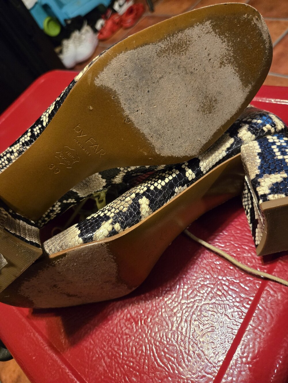 BY FAR Snake-Print Lace-Up Ankle Boots in Black and Tan - Picture 3 of 6